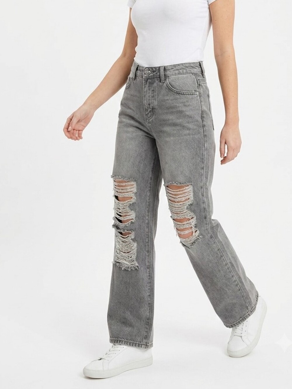 Kids' Gray Distressed Straight-Leg Jeans